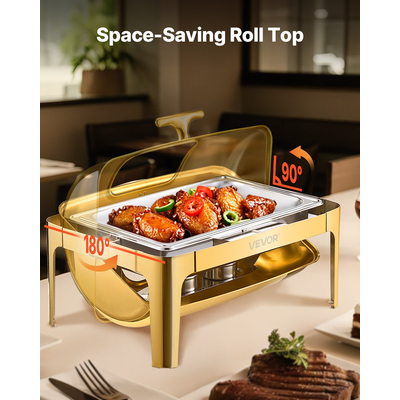 VEVOR 9Qt Rectangle Roll Top Chafing Σετ πιάτων με πλήρους μεγέθους τηγάνι από ανοξείδωτο ατσάλι