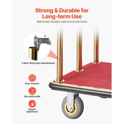 VEVOR Hotel Luggage Cart 1100 LBS Stainless Steel Bellman&#039;s Cart Curved Uprights