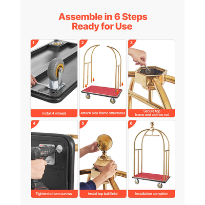 VEVOR Hotel Luggage Cart 1100 LBS Stainless Steel Bellman&#039;s Cart Curved Uprights