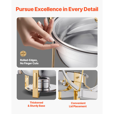 VEVOR 5 Qt 4 Συσκευασία Στρογγυλό σετ μπουφέ πιάτων πλήρους μεγέθους από ανοξείδωτο χάλυβα