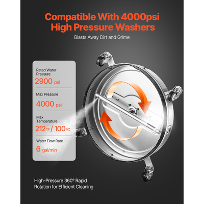 VEVOR 22" Καθαριστικό Επιφάνειας Πλύσης Πίεσης 4 Τροχών Διπλή Λαβή 4000 Max PSI
