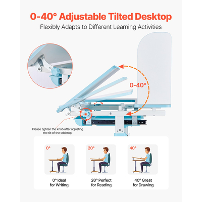 Παιδική καρέκλα και γραφείο VEVOR με ρυθμιζόμενο ύψος σε ράφι και συρτάρι μπλε