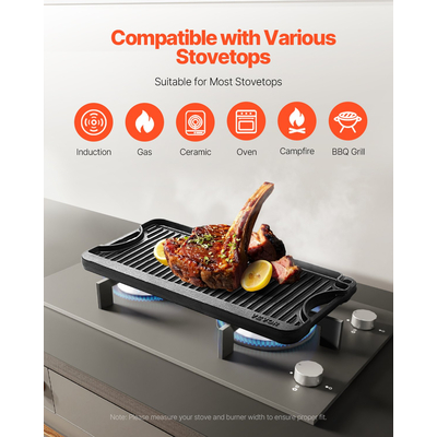VEVOR 20x10 σε αναστρέψιμη σχάρα ψησταριάς προ-ωριμασμένο μπάρμπεκιου μαντεμένιο τηγάνι