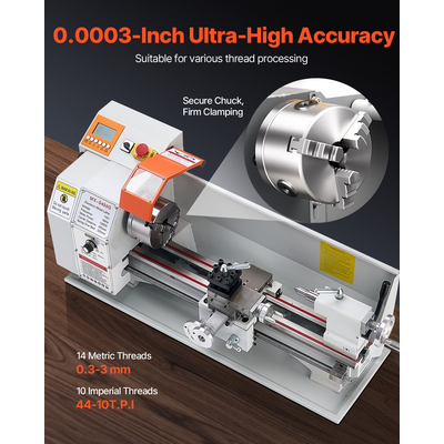 VEVOR Μεταλλικός Τόρνος 8 x 16 σε 550W Μηχάνημα Τόρνου Πάγκου 0-2500RPM Μεταβλητή ταχύτητα