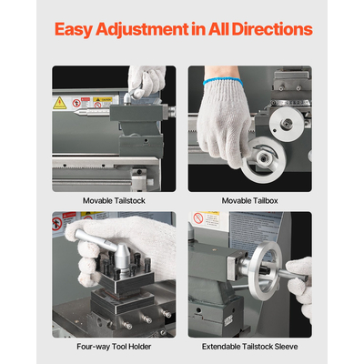 VEVOR Μεταλλικός Τόρνος 8 x 16 σε 550W Μηχάνημα Τόρνου Πάγκου 0-2500RPM Μεταβλητή ταχύτητα