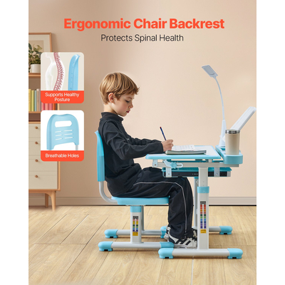 VEVOR Παιδικό σετ καρέκλας και γραφείου Επιτραπέζιο φωτιστικό ρυθμιζόμενο ύψος & επιτραπέζιο με κλίση μπλε