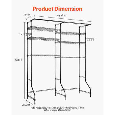 VEVOR Πάνω από πλυντήριο και στεγνωτήριο ράφι αποθήκευσης δύο σειρών 6 επιπέδων ράφι πλυντηρίου μαύρο