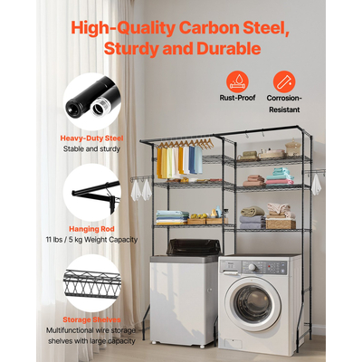 VEVOR Πάνω από πλυντήριο και στεγνωτήριο ράφι αποθήκευσης δύο σειρών 6 επιπέδων ράφι πλυντηρίου μαύρο
