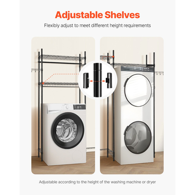 VEVOR Πάνω από πλυντήριο και στεγνωτήριο ράφι αποθήκευσης δύο σειρών 4 επιπέδων ράφι πλυντηρίου μαύρο