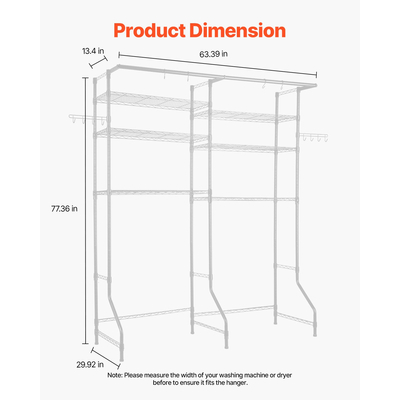 VEVOR Πάνω από πλυντήριο και στεγνωτήριο ράφι αποθήκευσης δύο σειρών 6 επιπέδων πλυντήριο ρούχων Λευκό