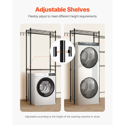 VEVOR Πάνω από το πλυντήριο και το στεγνωτήριο ράφι αποθήκευσης δύο σειρών 5 επιπέδων ράφι πλυντηρίου μαύρο