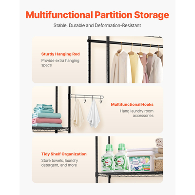 VEVOR Πάνω από το πλυντήριο και το στεγνωτήριο ράφι αποθήκευσης δύο σειρών 5 επιπέδων ράφι πλυντηρίου μαύρο