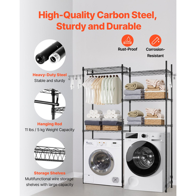 VEVOR Πάνω από το πλυντήριο και το στεγνωτήριο ράφι αποθήκευσης δύο σειρών 5 επιπέδων ράφι πλυντηρίου μαύρο