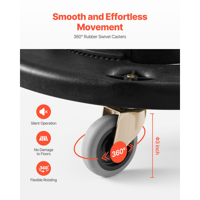 VEVOR Στρογγυλός Κάδος Απορριμμάτων Dolly Fit 20, 32, 44, 55 Galbage Container 500lbs