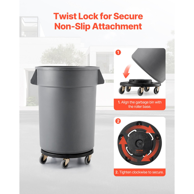 VEVOR 2 Packs Στρογγυλός Κάδος Απορριμμάτων Dolly Fit 20, 32, 44, 55 Galbage Container