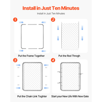 VEVOR Chain Link Fence Gate Fit 2-6 ft x 4 ft Garden Gate Posts Δεν περιλαμβάνονται