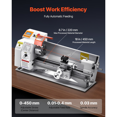 Τόρνος μετάλλου VEVOR 8,7 x 18 ίντσες με αυτόματη τροφοδοσία