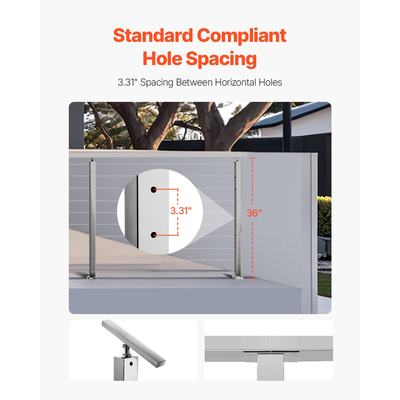 Στύλος κιγκλιδώματος καλωδίου VEVOR 36x2x2 ίντσες με οριζόντια οπή 1JZLGZXYS91466KZK001V0