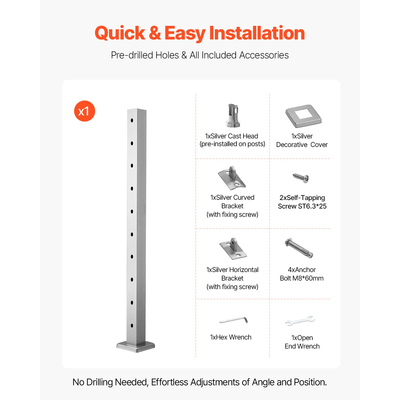 Στύλος κιγκλιδώματος καλωδίου VEVOR 36x2x2 ίντσες με οριζόντια οπή 1JZLGZXYS91466KZK001V0