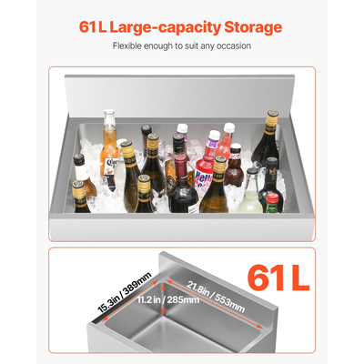 Επαγγελματικός κάδος πάγου VEVOR 61 L Κάδος πάγου κάτω από τη ράβδο με συρόμενες θήκες για μπουκάλια