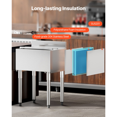 Επαγγελματικός κάδος πάγου VEVOR 61 L Κάδος πάγου κάτω από τη ράβδο με συρόμενες θήκες για μπουκάλια