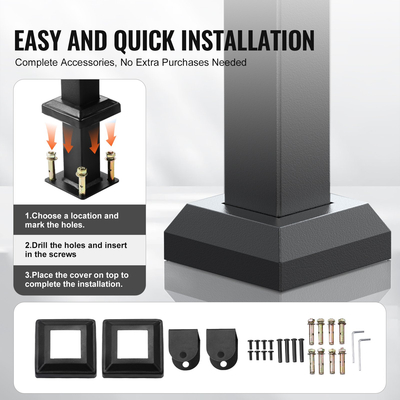 Εύκολη εγκατάσταση VEVOR κουπαστές εξωτερικού χώρου για σκάλες 2-3 βημάτων Μαύρος τετράγωνος σωλήνας