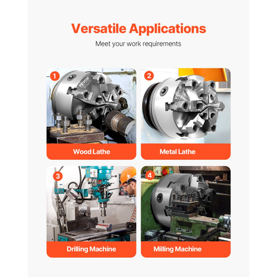VEVOR 6 σε 6 σιαγόνες αυτοκεντριζόμενο τσοκ τόρνου με πλάκα στήριξης κλειδαριάς κάμερας D1-4