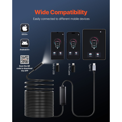 Ενδοσκόπιο VEVOR 1920P HD Borescope για Android & IOS με καλώδιο 15 μέτρων