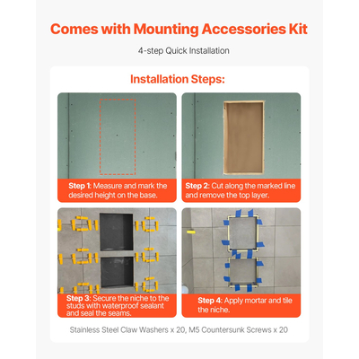 VEVOR Ντουζιέρα με εσοχή 40,6 x 81,3 + Ράφι τοίχου 40,6 x 81,3 cm για μπάνιο