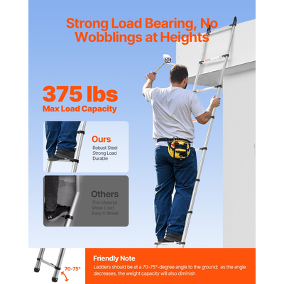 VEVOR Telescoping Ladder Stainless Steel Extension Step 16,5ft Portable Ladders