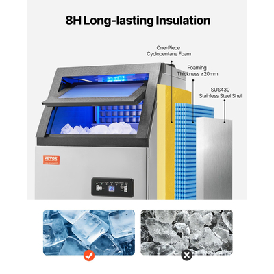VEVOR Commercial Ice Maker Ανεξάρτητο μηχάνημα ντουλαπιών 110lbs/24H 36 Ice Cubes