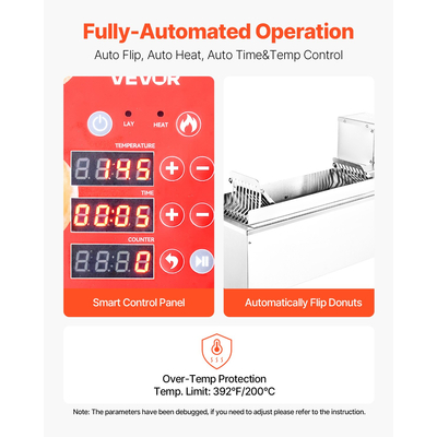 VEVOR Εμπορική Αυτόματη Μηχανή Ντόνατς Μονής Σειράς 90 τεμ./ώρα