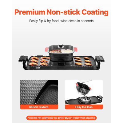 VEVOR Hot Pot με Γκριλ Ηλεκτρικό BBQ 2300W 2 σε 1 χωρίς καπνό με αφαιρούμενη κατσαρόλα