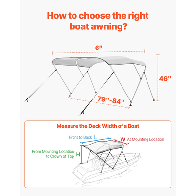 VEVOR 3 Μπλούζες Μπιμίνι Boat Bow 72"Lx(79"-84")W x 46"H Τέντα κουβούκλιο ανοιχτό γκρι