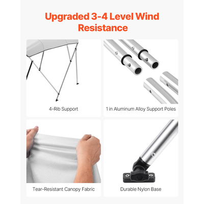 VEVOR 4 Μπλούζες Μπιμίνι Boat Bow 96"Lx(67"-72")W x 54"H Τέντα κουβούκλιο ανοιχτό γκρι