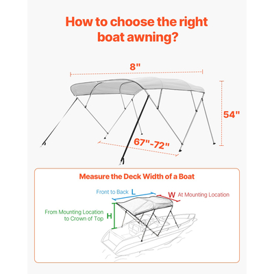VEVOR 4 Μπλούζες Μπιμίνι Boat Bow 96"Lx(67"-72")W x 54"H Τέντα κουβούκλιο ανοιχτό γκρι