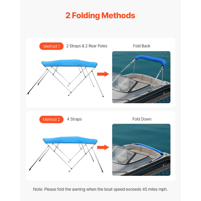 VEVOR 4 Bow Boat Bimini Tops 96"Lx(79"-84")W x 54"H Awning Canopy Pacific Blue
