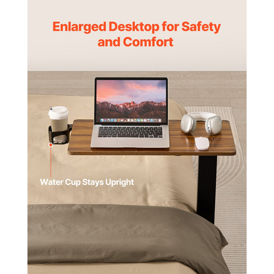VEVOR Τραπέζι Κινητής Κρεβάτι-Πλαϊνό Γραφείο με Ηλεκτρική Ανύψωση & 4 Τροχούς Ξύλινο
