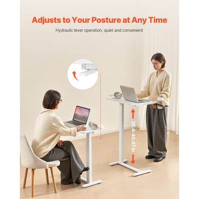 VEVOR Τραπέζι Κρεβατιού με Κινητό Πλαϊνό Γραφείο με 4 Κρυφούς Τροχούς και Θήκη Ποτηριών Λευκό