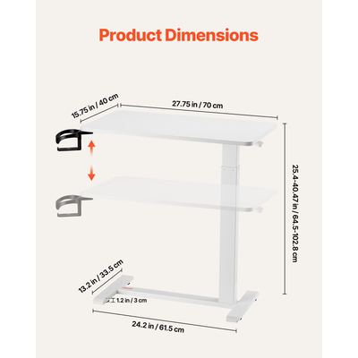 VEVOR Τραπέζι Κρεβατιού με Κινητό Πλαϊνό Γραφείο με 4 Κρυφούς Τροχούς και Θήκη Ποτηριών Λευκό