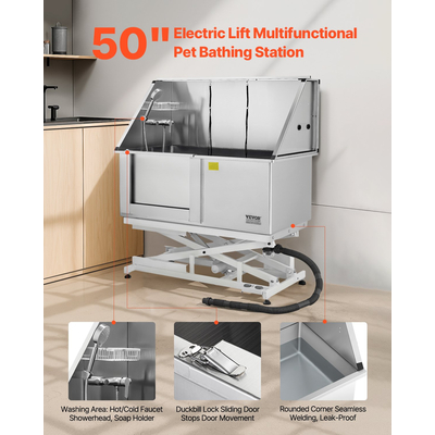 Ηλεκτρική μπανιέρα περιποίησης σκύλου VEVOR 127 cm από ανοξείδωτο ατσάλι με φίλτρο νερού αριστερά