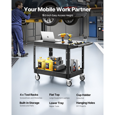 VEVOR 2-shelf Utility Cart 550 lbs 37 x 25,4 ιντσών Cart Service with Wheels