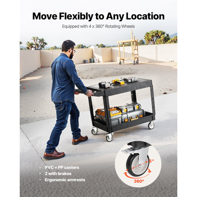 VEVOR 2-shelf Utility Cart 550 lbs 37 x 25,4 ιντσών Cart Service with Wheels