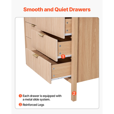 VEVOR Συρταριέρα με 6 ραβδώσεις, Ξύλινη με συρτάρια, συρόμενη και αντιανατρεπτική