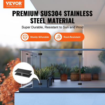 VEVOR Glass Clamp 4 ΤΕΜ Ορθογώνιο στήριγμα κιγκλίδωμα για 0,31 "-0,47" Γυάλινο μαύρο