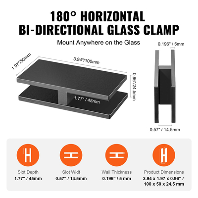 VEVOR Glass Clamp 4 ΤΕΜ Ορθογώνιο στήριγμα κιγκλίδωμα για 0,31 "-0,47" Γυάλινο μαύρο