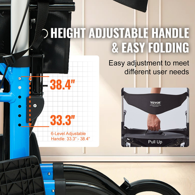 VEVOR 2 σε 1 Rollator Walker & Transport Chair για ηλικιωμένους, Αναδιπλούμενο Rolling Walker Combo & Footrests, Ελαφρύς περιπατητής κινητικότητας αλουμινίου με ρυθμιζόμενη λαβή, τροχοί παντός εδάφους, 300LBS