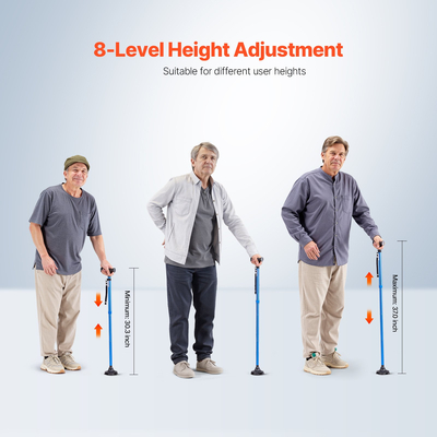 VEVOR Πτυσσόμενο μπαστούνι περπατήματος 8 επιπέδων ύψους 4 οδών Περιστρεφόμενη βάση