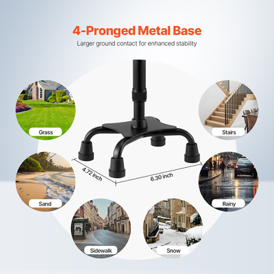 VEVOR Τετράκλινο μπαστούνι βάδισης 10 επιπέδων Ρυθμιζόμενο μπαστούνι 4 οδών με ρυθμιζόμενο ύψος