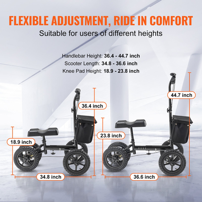 VEVOR Folding Knee Scooter, Αλουμινένιο Steerable Knee Walker με ρυθμιζόμενο ύψος τιμόνι & επιγονατίδα, τροχοί παντός εδάφους 12", Διπλά φρένα, Scooter ανάκτησης ποδιών για τραυματισμούς στον αστράγαλο, 350LBS